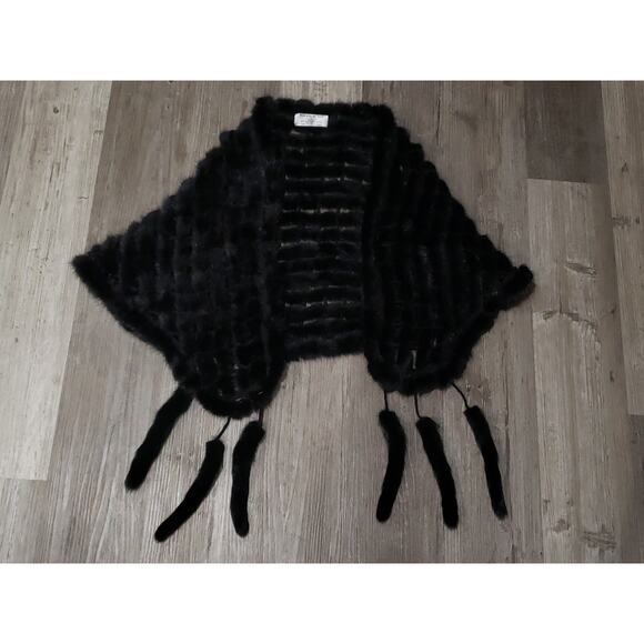 Preston & York Black Premiere Fur Minx Dress Overthrow Cape Wrap Fox Tail Edging - Picture 13 of 13